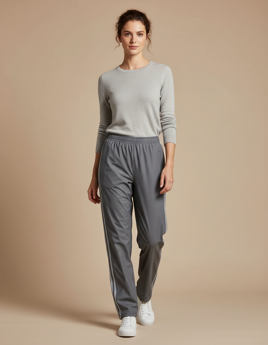 Pantalon De Pluie Gris Imperméable Décontracté Bandes Latérales - Polyester