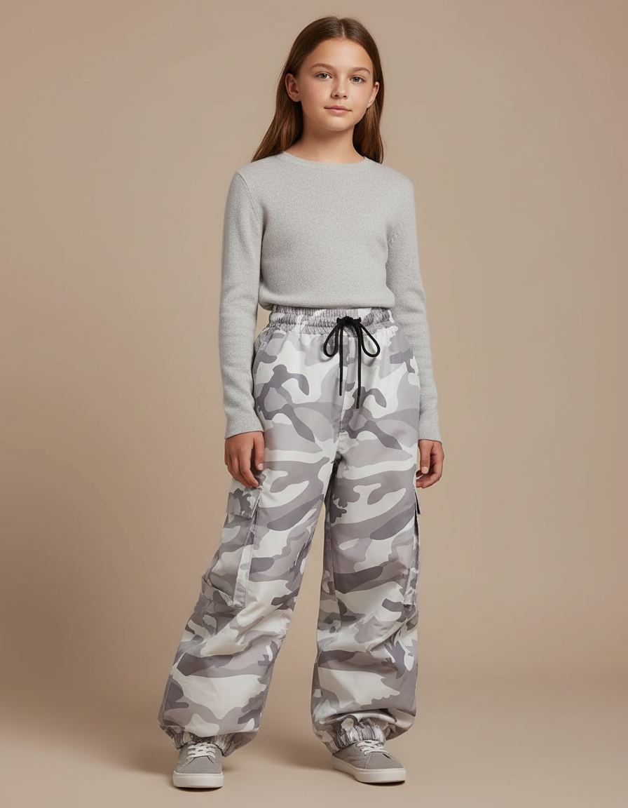 Pantalon De Pluie Camouflage Gris Ample Enfant Cargo - Polyester