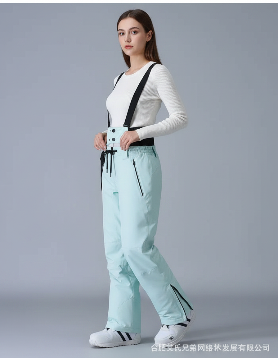 Pantalon De Pluie Bleu Clair Imperméable Bretelles Ski - Polyester