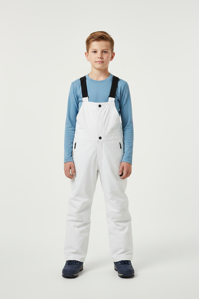Pantalon De Pluie Blanc Enfant Bretelles Imperméable Neige - Polyester