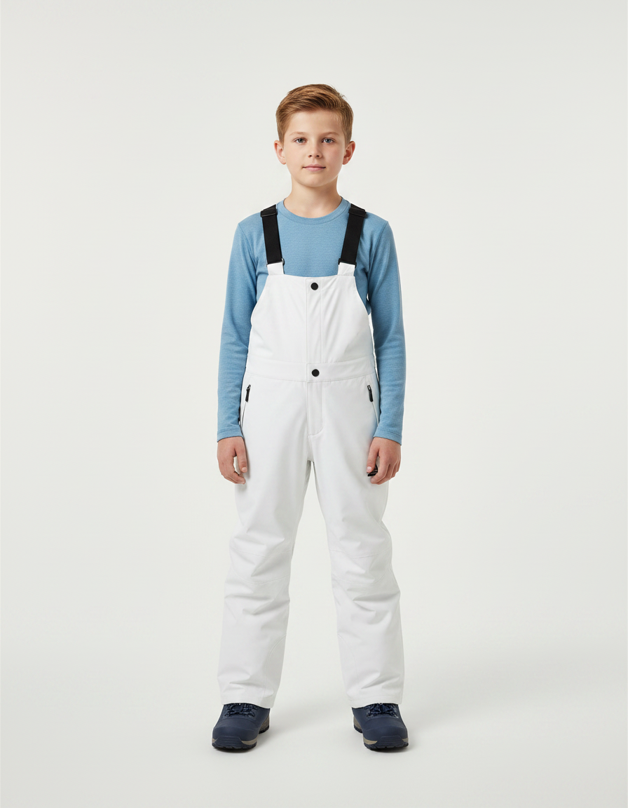Pantalon De Pluie Blanc Enfant Bretelles Imperméable Neige - Polyester
