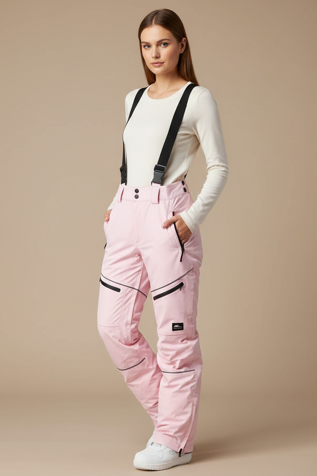 Pantalon De Pluie Rose Imperméable Bretelles Ski Femme - Polyester