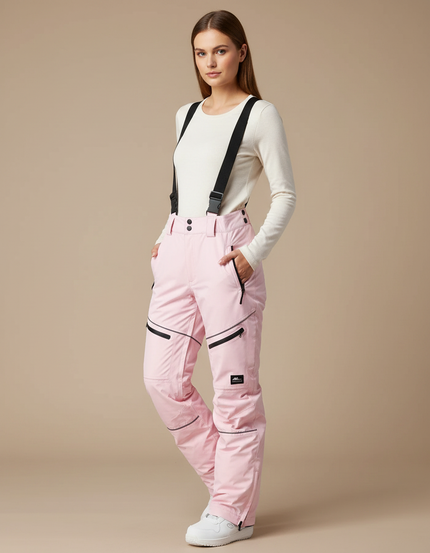Pantalon De Pluie Rose Imperméable Bretelles Ski Femme - Polyester