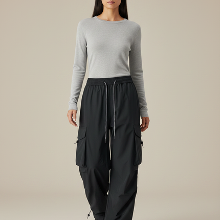 Pantalon De Pluie Noir Cargo Ample Femme Respirant - Polyester