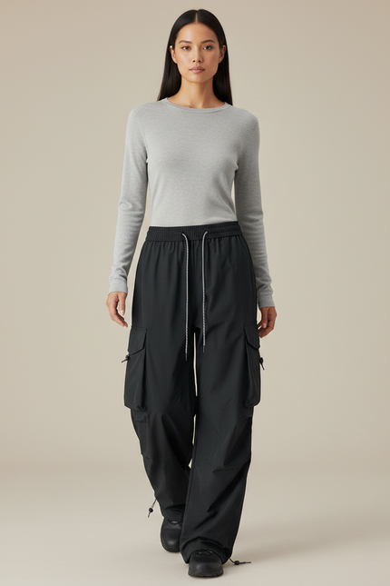 Pantalon De Pluie Noir Cargo Ample Femme Respirant - Polyester