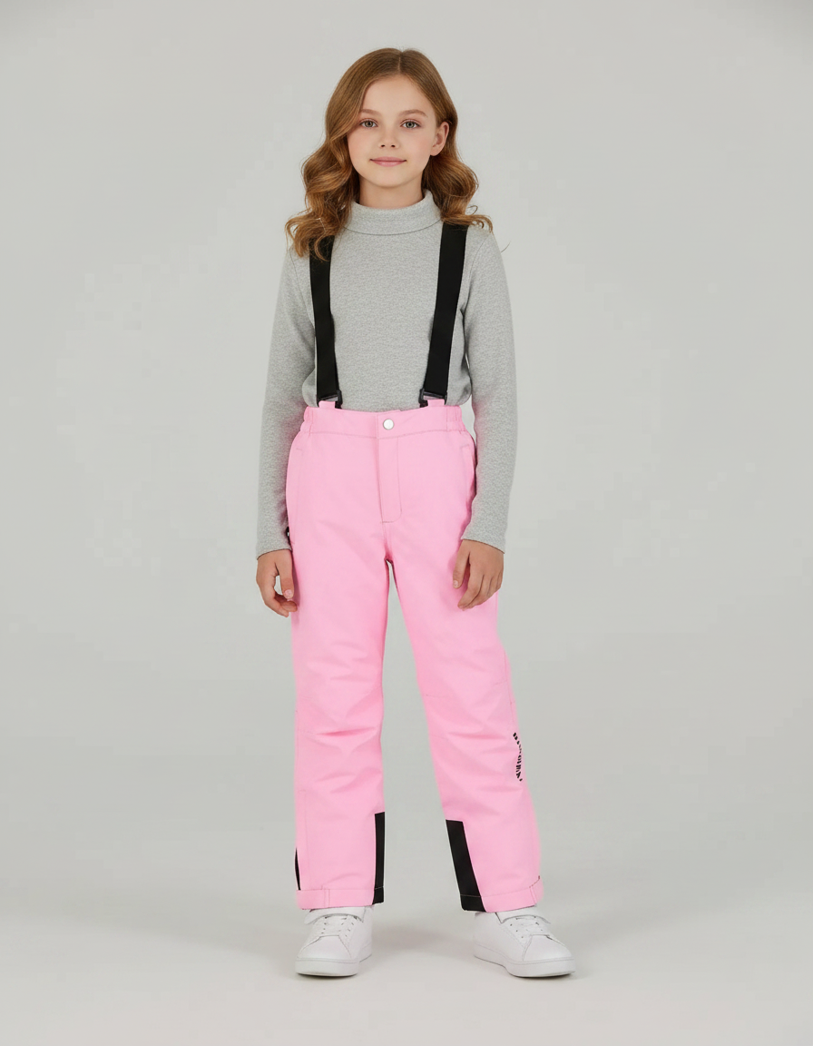 Pantalon De Pluie Rose Imperméable Bretelles Enfant Hiver Ski - Polyester
