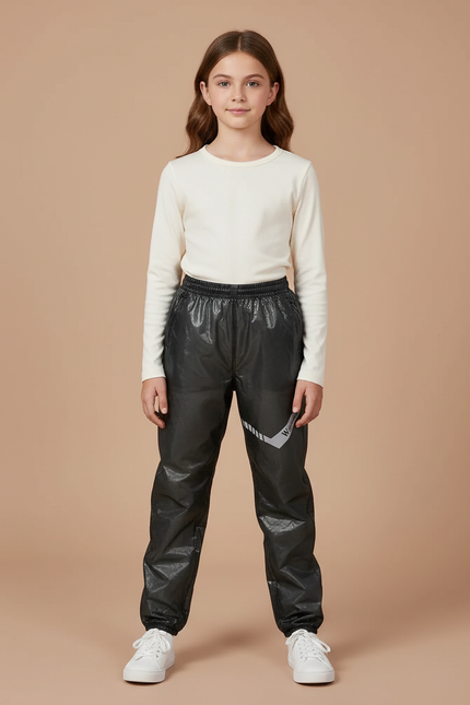 Pantalon De Pluie Noir Imperméable Réfléchissant Ample Enfant - Polyester