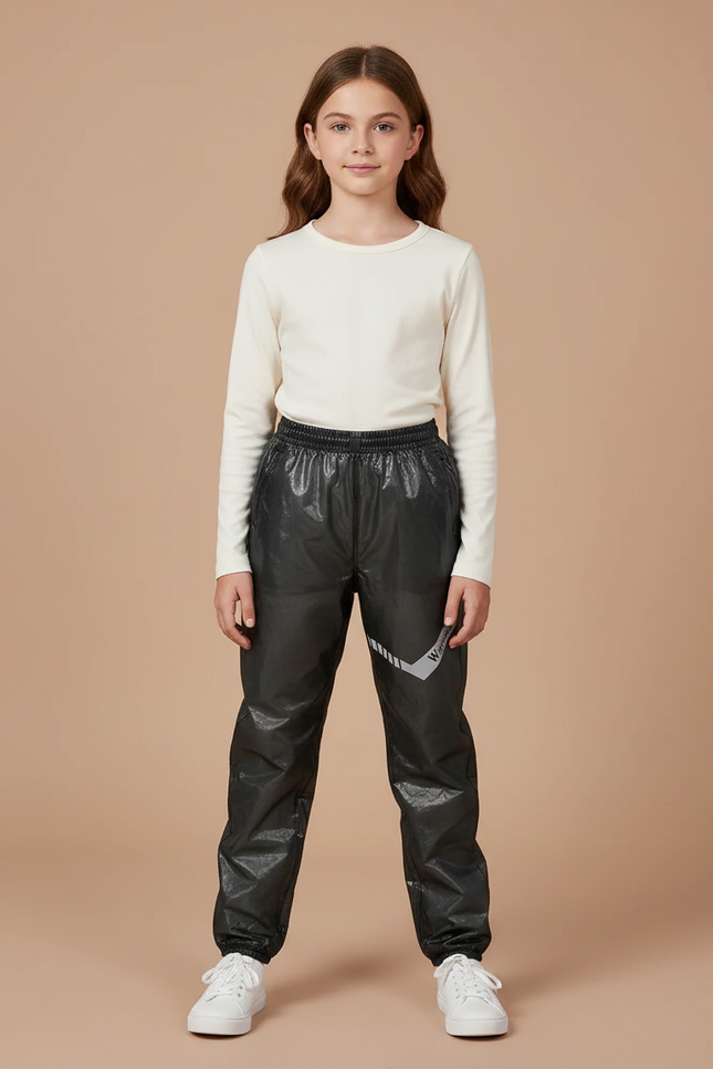 Pantalon De Pluie Noir Imperméable Réfléchissant Ample Enfant - Polyester