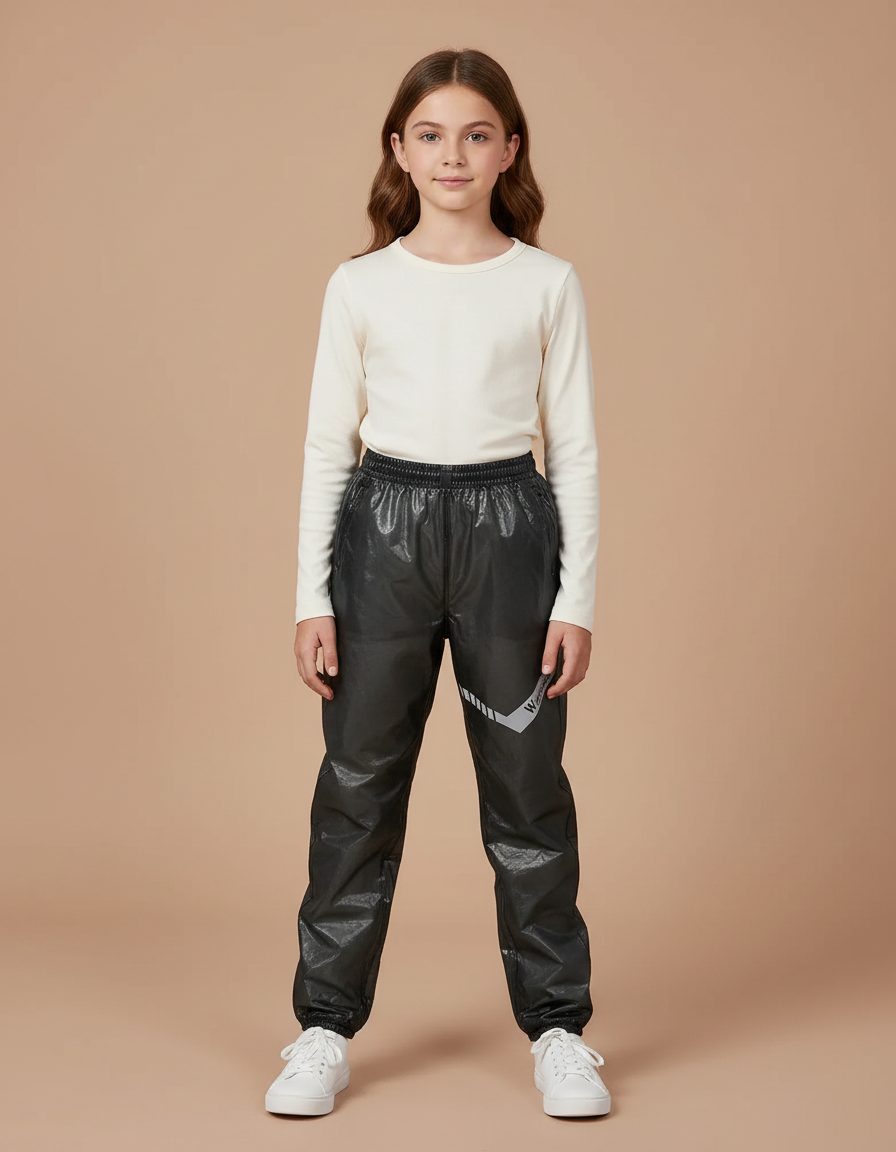 Pantalon De Pluie Noir Imperméable Réfléchissant Ample Enfant - Polyester