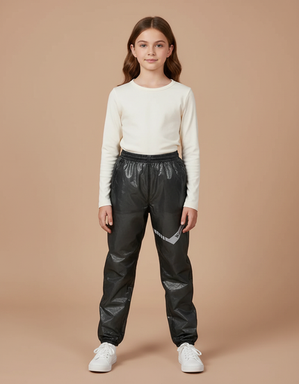 Pantalon De Pluie Noir Imperméable Réfléchissant Ample Enfant - Polyester