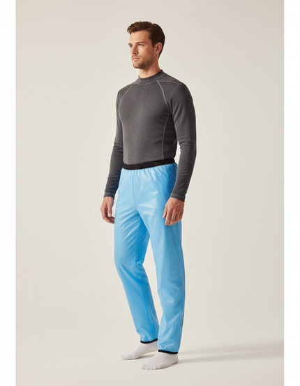 Pantalon De Pluie Bleu Imperméable Brillant Coupe Droite Homme - Polyester