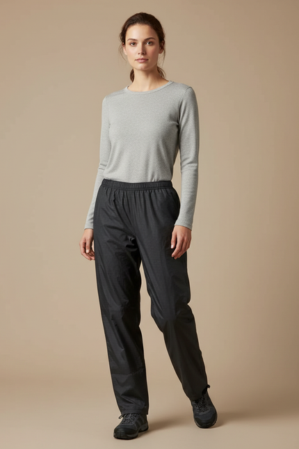 Pantalon De Pluie Noir Imperméable Respirant Léger Ajustable - Polyester