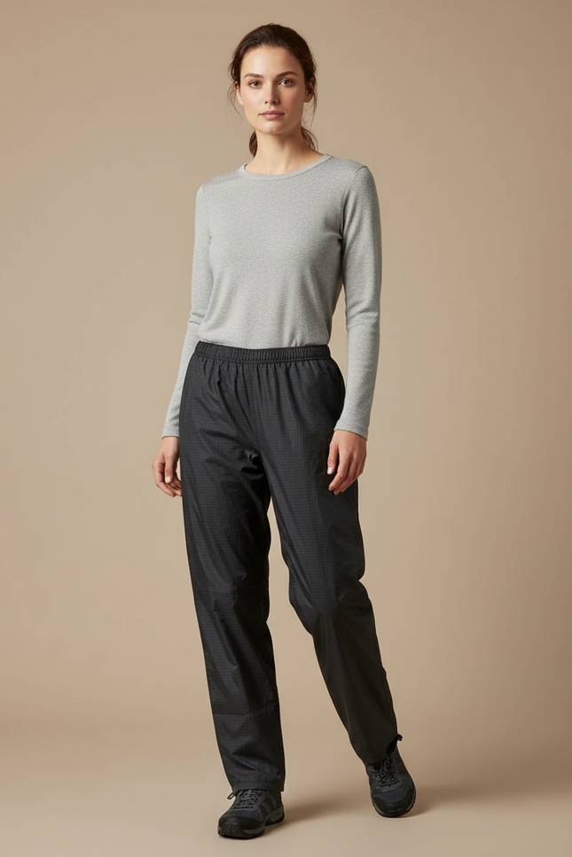 Pantalon De Pluie Noir Imperméable Respirant Léger Ajustable - Polyester