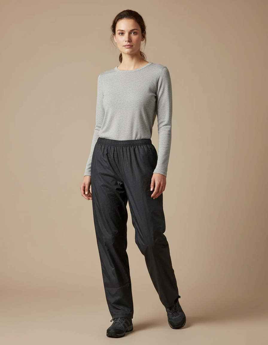 Pantalon De Pluie Noir Imperméable Respirant Léger Ajustable - Polyester