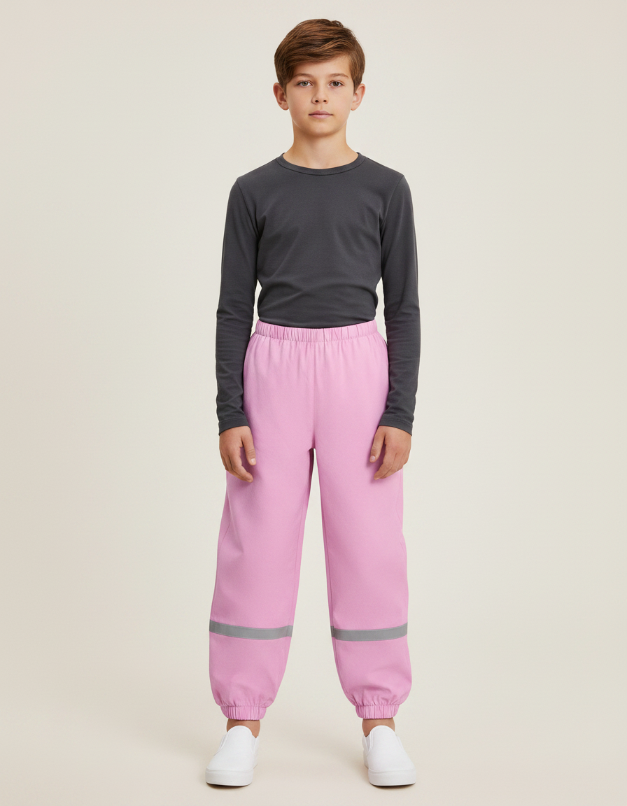 Pantalon De Pluie Rose Réfléchissant Imperméable Élastiqué Enfant - Polyester