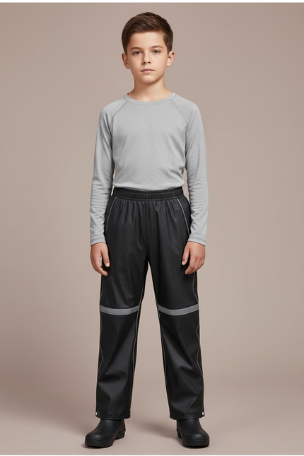 Pantalon De Pluie Noir Imperméable Réfléchissant Enfant Droit - Polyester