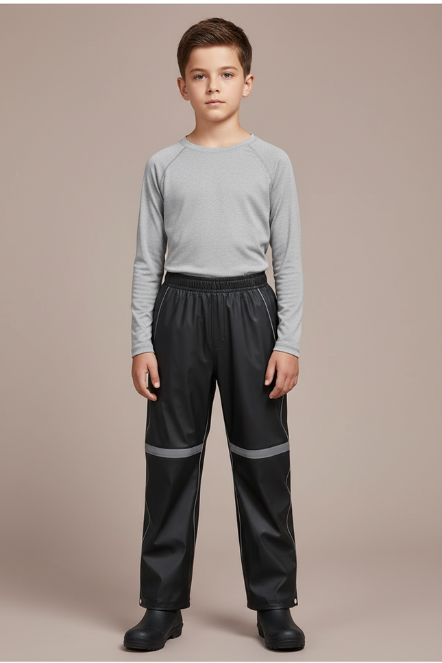 Pantalon De Pluie Noir Imperméable Réfléchissant Enfant Droit - Polyester