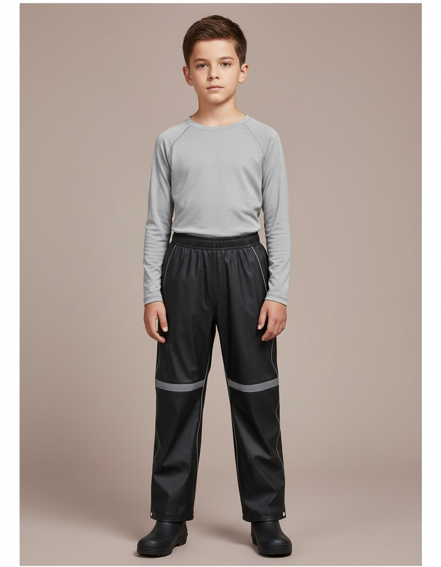 Pantalon De Pluie Noir Imperméable Réfléchissant Enfant Droit - Polyester