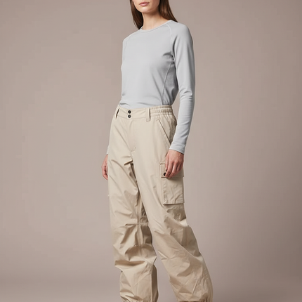 Pantalon De Pluie Beige Cargo Ample Imperméable Femme - Polyester