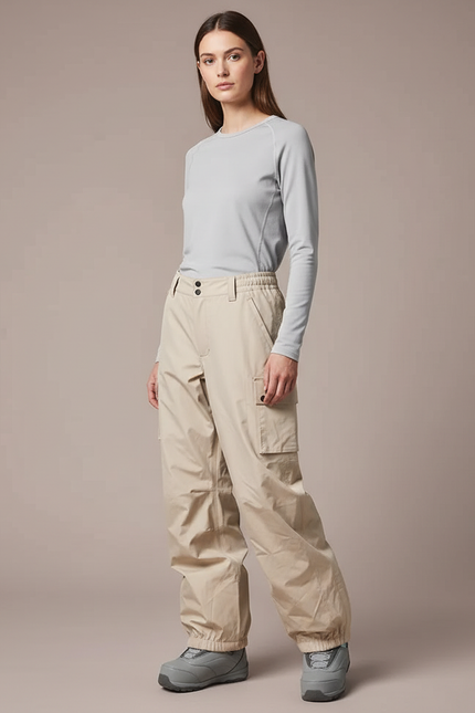 Pantalon De Pluie Beige Cargo Ample Imperméable Femme - Polyester