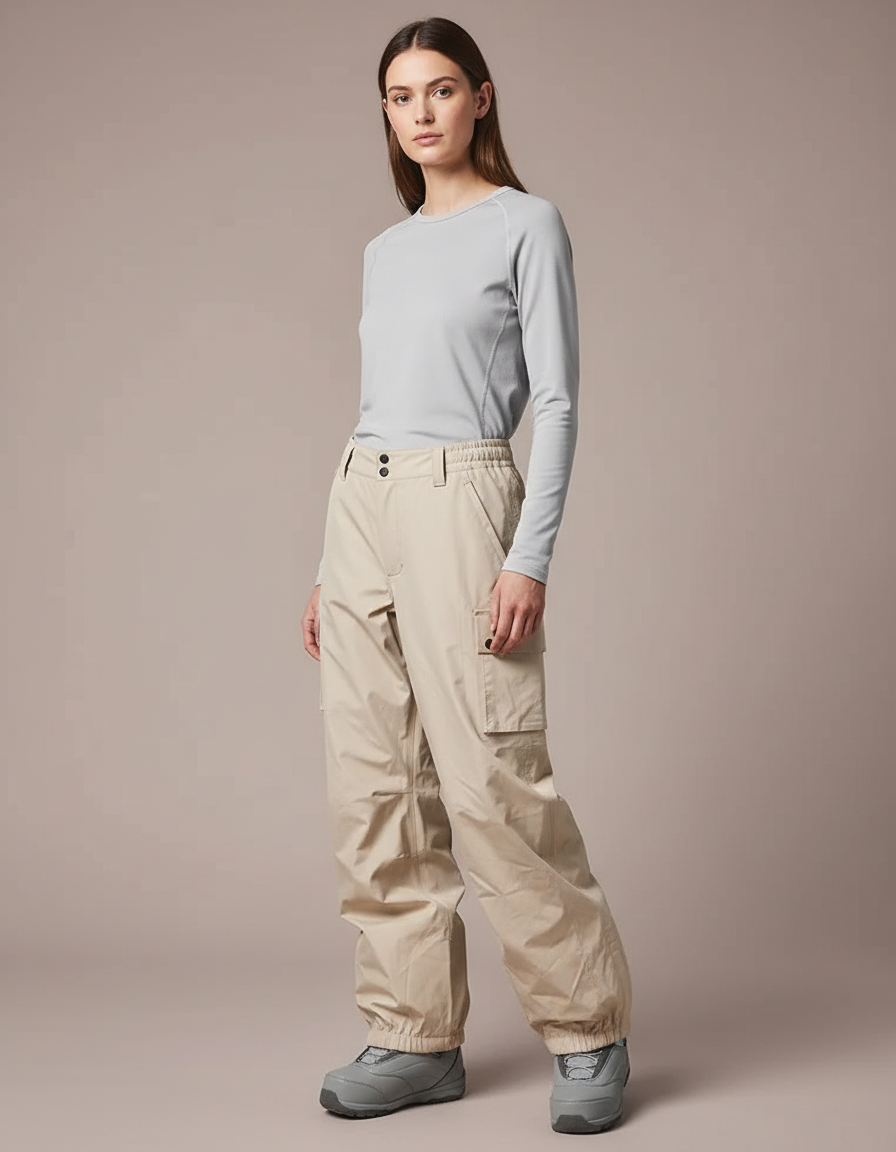Pantalon De Pluie Beige Cargo Ample Imperméable Femme - Polyester