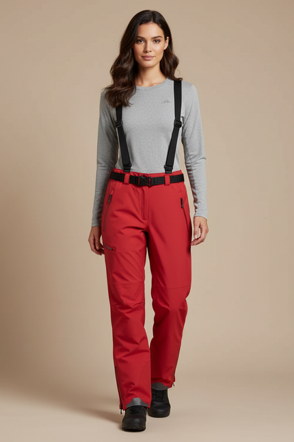 Pantalon De Pluie Rouge Imperméable Bretelles Amovibles Femme - Polyester