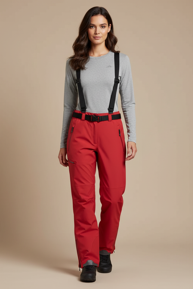 Pantalon De Pluie Rouge Imperméable Bretelles Amovibles Femme - Polyester