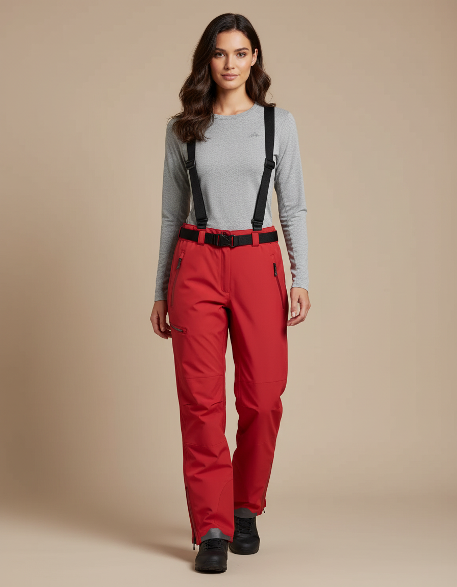 Pantalon De Pluie Rouge Imperméable Bretelles Amovibles Femme - Polyester