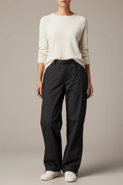 Pantalon De Pluie Noir Ample Imperméable Ceinturé - Polyester