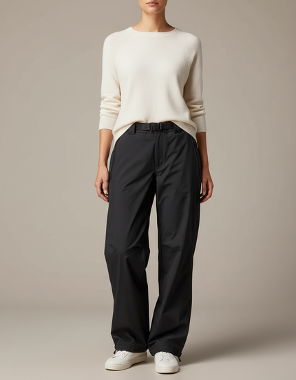Pantalon De Pluie Noir Ample Imperméable Ceinturé - Polyester