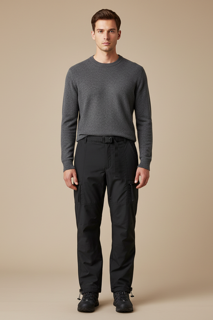 Pantalon De Pluie Noir Cargo Imperméable Homme Ceinturé - Polyester