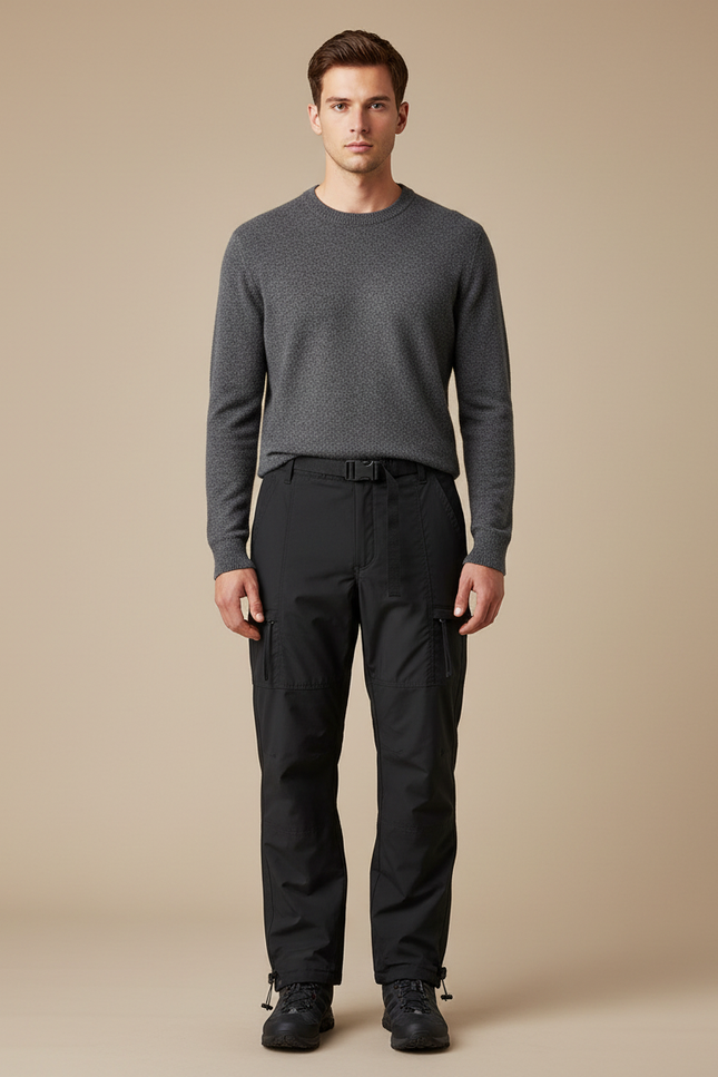 Pantalon De Pluie Noir Cargo Imperméable Homme Ceinturé - Polyester