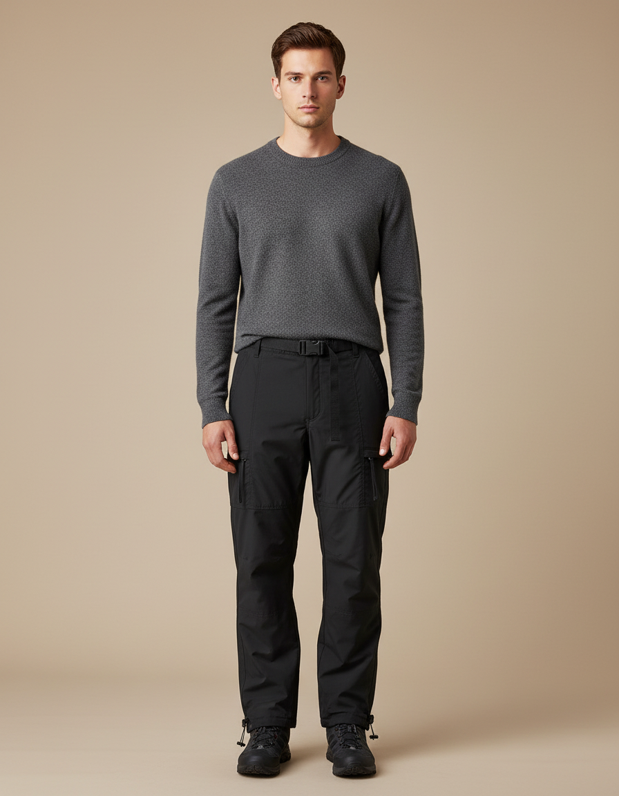 Pantalon De Pluie Noir Cargo Imperméable Homme Ceinturé - Polyester