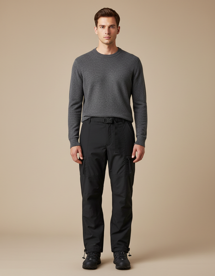 Pantalon De Pluie Noir Cargo Imperméable Homme Ceinturé - Polyester