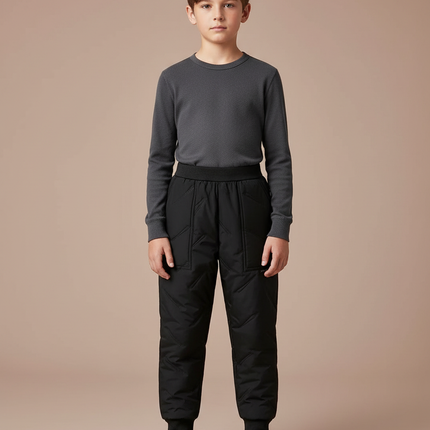 Pantalon De Pluie Noir Matelassé Élastique Enfant Hiver - Polyester