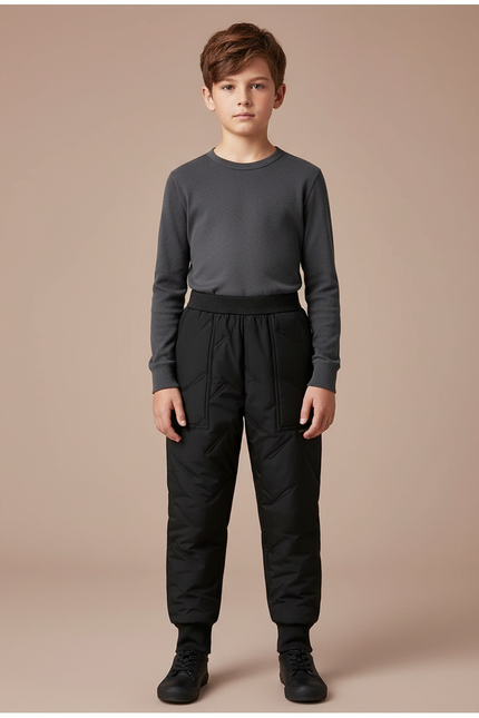 Pantalon De Pluie Noir Matelassé Élastique Enfant Hiver - Polyester