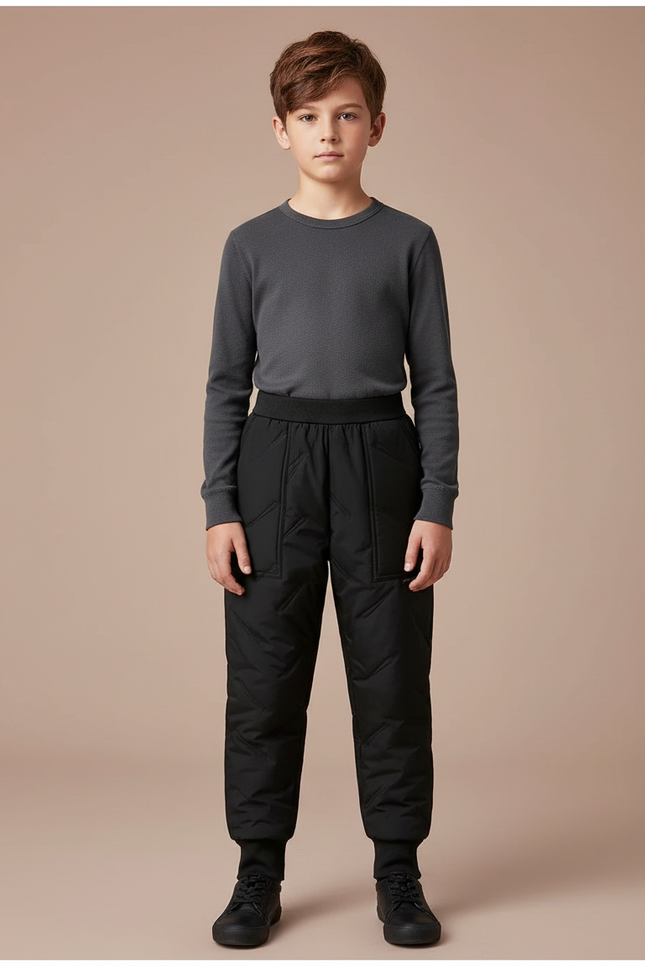 Pantalon De Pluie Noir Matelassé Élastique Enfant Hiver - Polyester