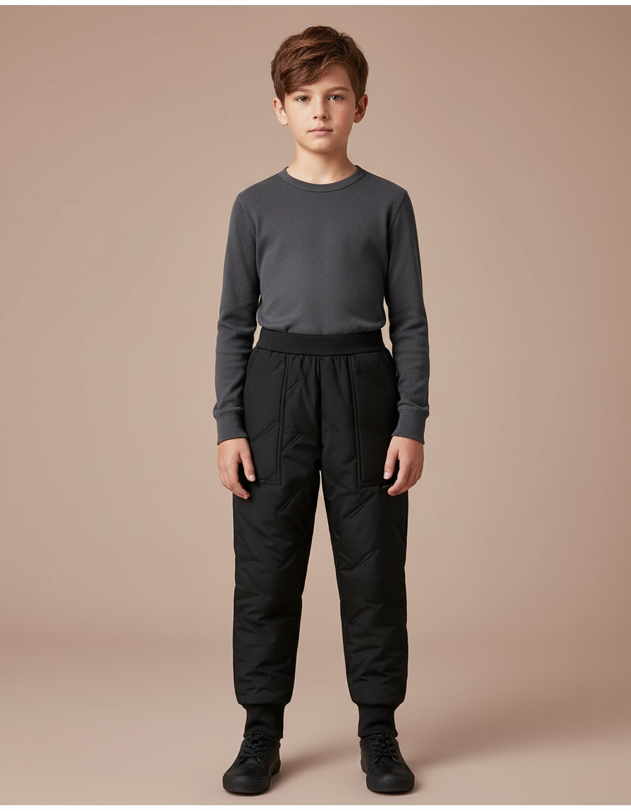 Pantalon De Pluie Noir Matelassé Élastique Enfant Hiver - Polyester