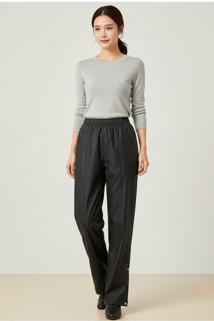 Pantalon De Pluie Noir Similicuir Ample Imperméable Femme - Simili cuir