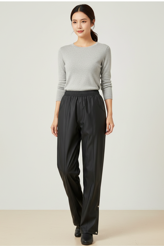 Pantalon De Pluie Noir Similicuir Ample Imperméable Femme - Simili cuir