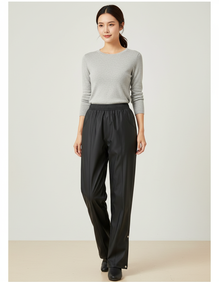 Pantalon De Pluie Noir Similicuir Ample Imperméable Femme - Simili cuir