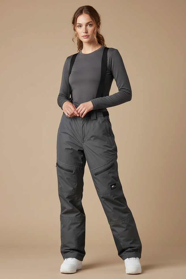 Pantalon De Pluie Gris Imperméable Bretelles Ski Femme - Polyester