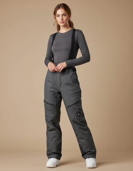 Pantalon De Pluie Gris Imperméable Bretelles Ski Femme - Polyester