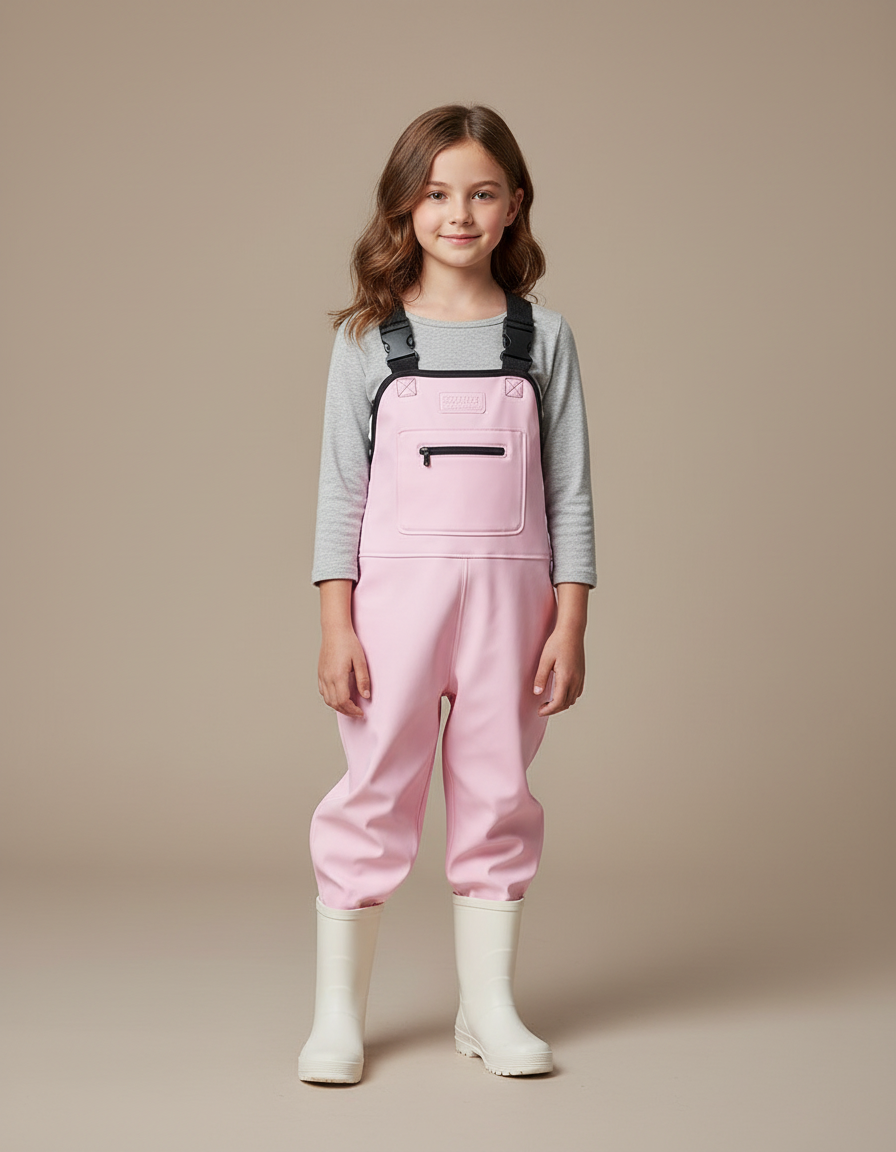 Pantalon De Pluie Rose Bretelles Imperméple Enfant - Polyester