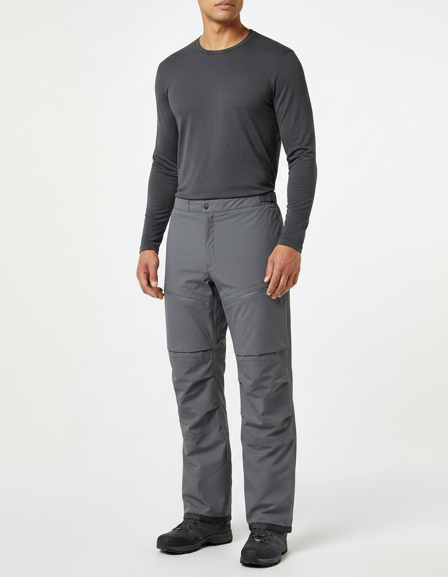 Pantalon De Pluie Gris Homme Imperméable Zippé Coupe Droite - Polyester