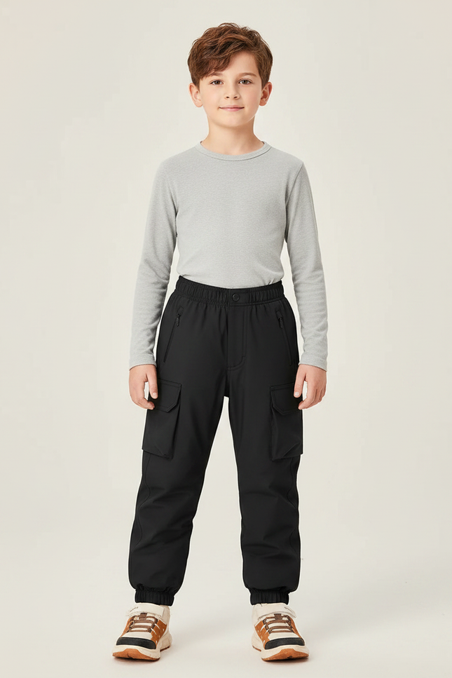 Pantalon De Pluie Noir Cargo Imperméable Enfant Hiver - Polyester