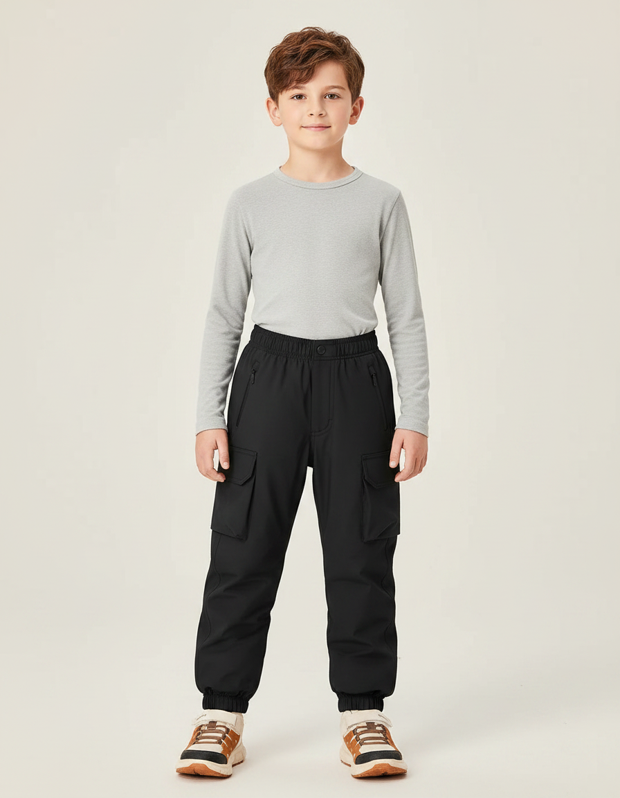 Pantalon De Pluie Noir Cargo Imperméable Enfant Hiver - Polyester