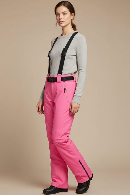 Pantalon De Pluie Rose Bretelles Amovibles Femme Ski - Polyester