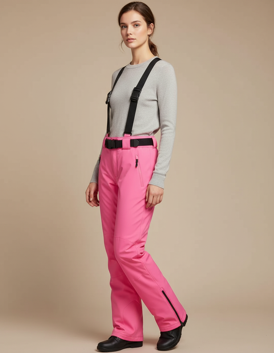 Pantalon De Pluie Rose Bretelles Amovibles Femme Ski - Polyester