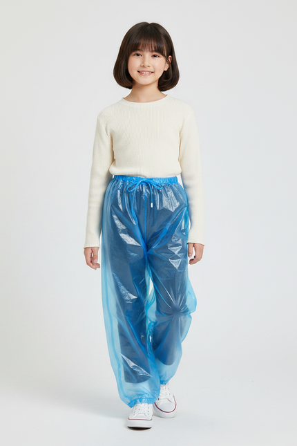 Pantalon De Pluie Transparent Bleu Jetable Léger Enfant - Polyester
